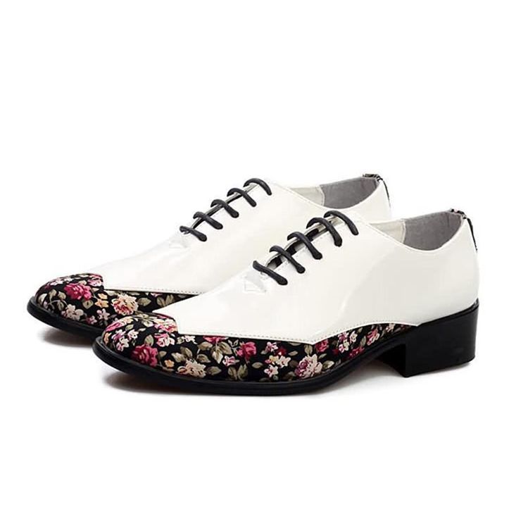 Sapatos Elegantes Masculinos Com Corte Decotado Em Patchwork Floral