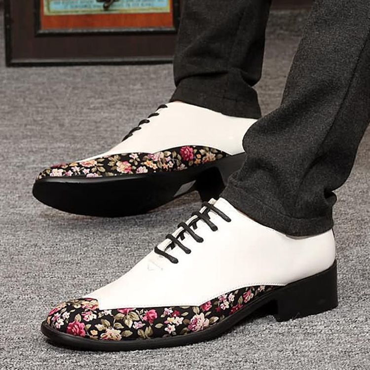 Sapatos Elegantes Masculinos Com Corte Decotado Em Patchwork Floral