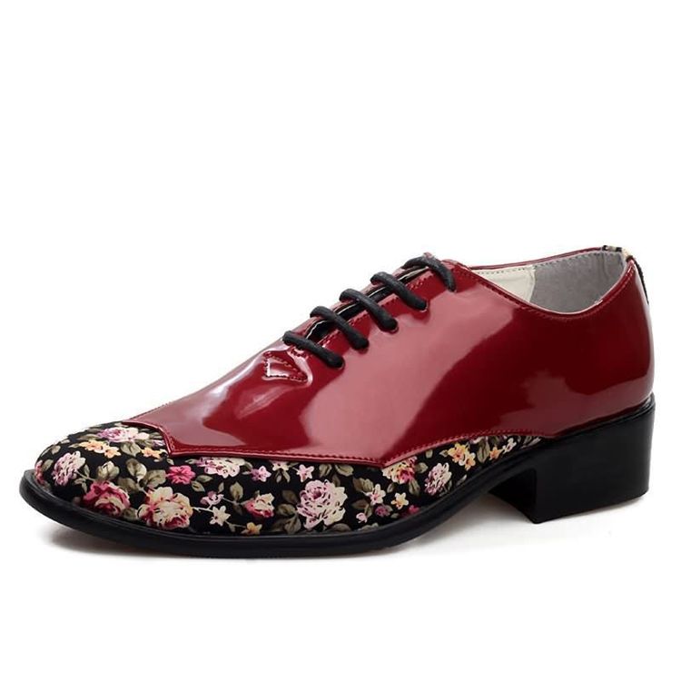 Sapatos Elegantes Masculinos Com Corte Decotado Em Patchwork Floral