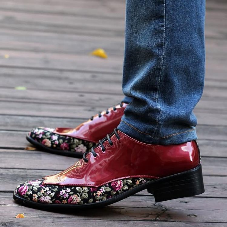 Sapatos Elegantes Masculinos Com Corte Decotado Em Patchwork Floral