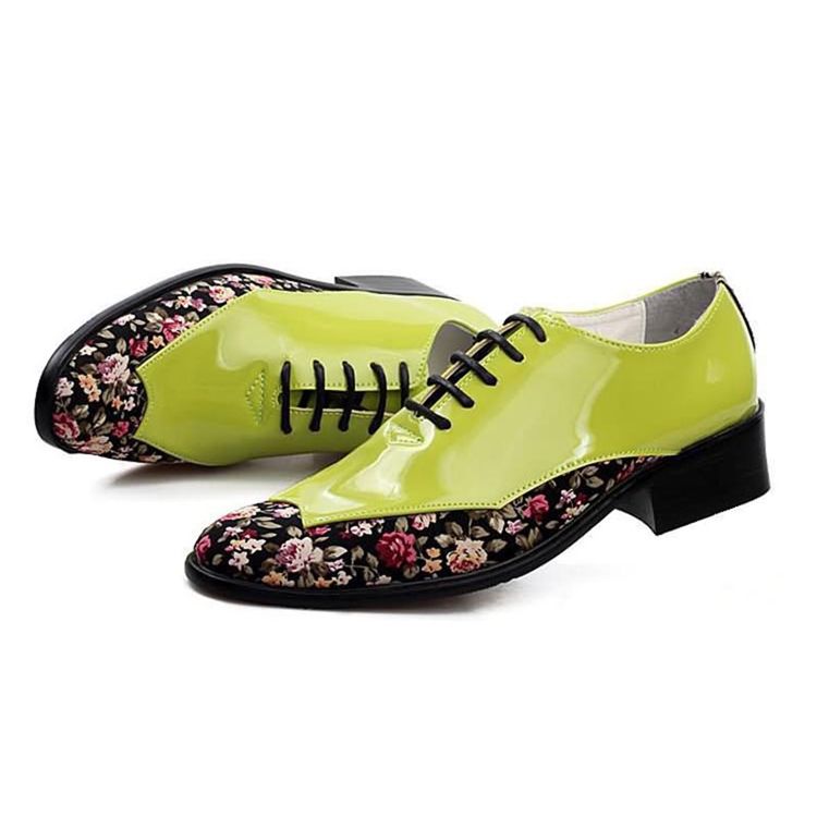 Sapatos Elegantes Masculinos Com Corte Decotado Em Patchwork Floral