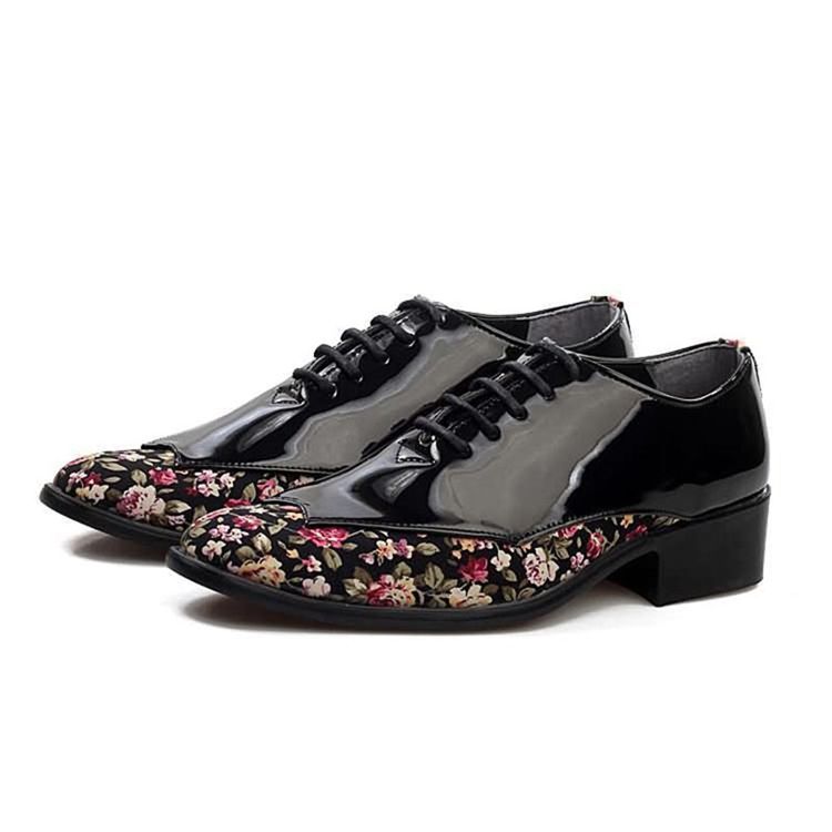 Sapatos Elegantes Masculinos Com Corte Decotado Em Patchwork Floral