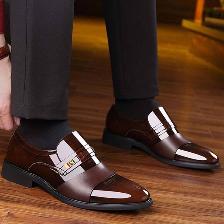 Sapatos Masculinos De Couro Pu Com Corte Decotado