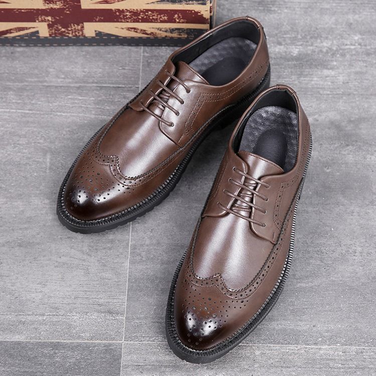 Sapatos Masculinos De Salto Liso Com Cordões