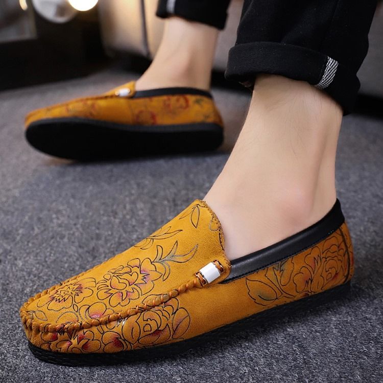 Mocassins Florais Masculinos Com Corte Baixo