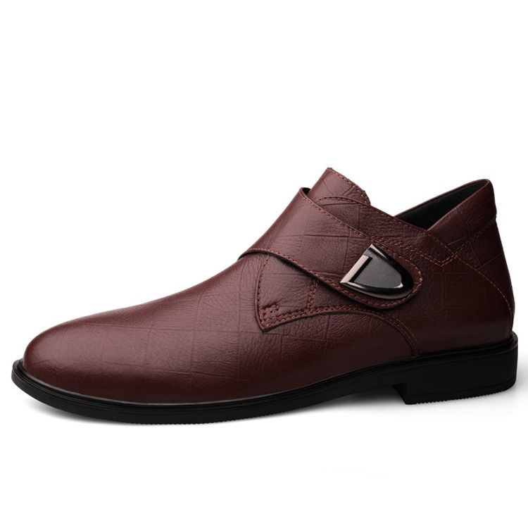 Sapatos De Couro Masculinos Com Corte Superior Liso E Redondo Com Dedos Redondos