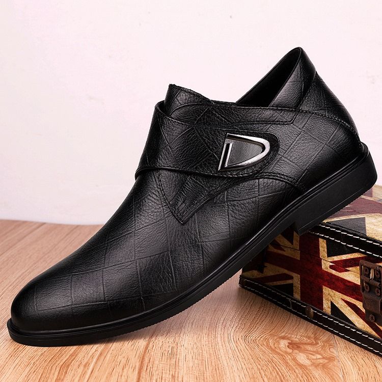 Sapatos De Couro Masculinos Com Corte Superior Liso E Redondo Com Dedos Redondos