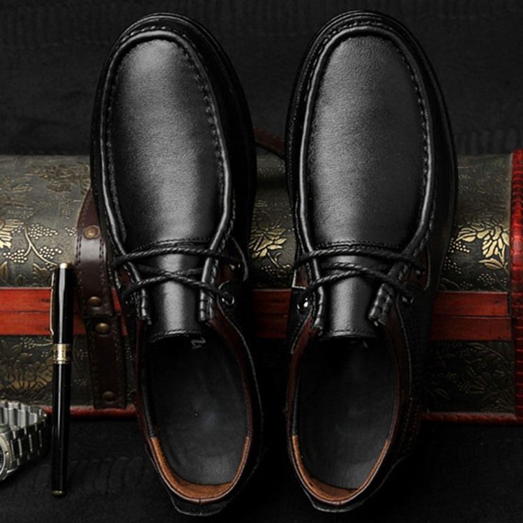 Sapatos De Trabalho Masculinos Com Bico Redondo Liso E Decotado Superior