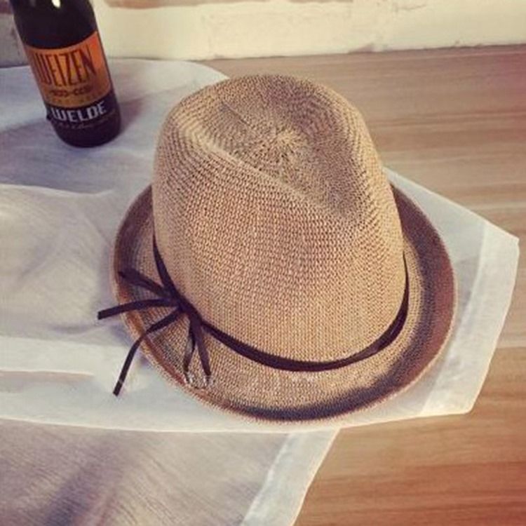 Chapéu De Jazz Bowknot Straw Sunhat Para Mulheres