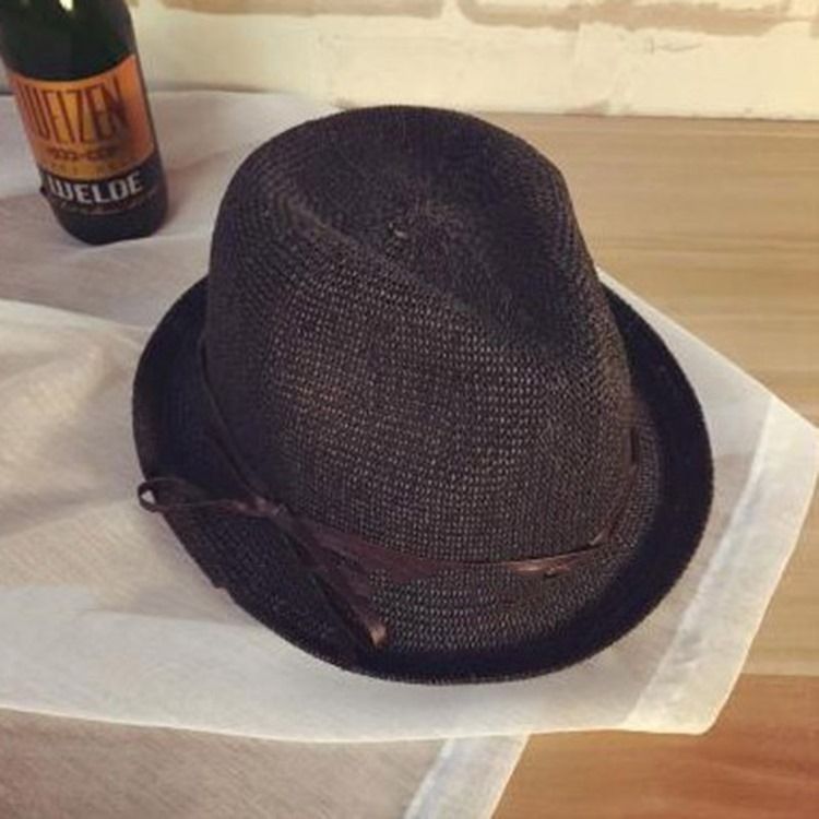 Chapéu De Jazz Bowknot Straw Sunhat Para Mulheres