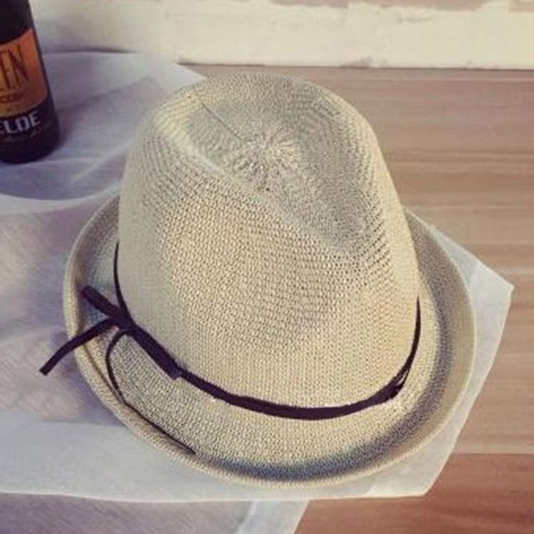 Chapéu De Jazz Bowknot Straw Sunhat Para Mulheres