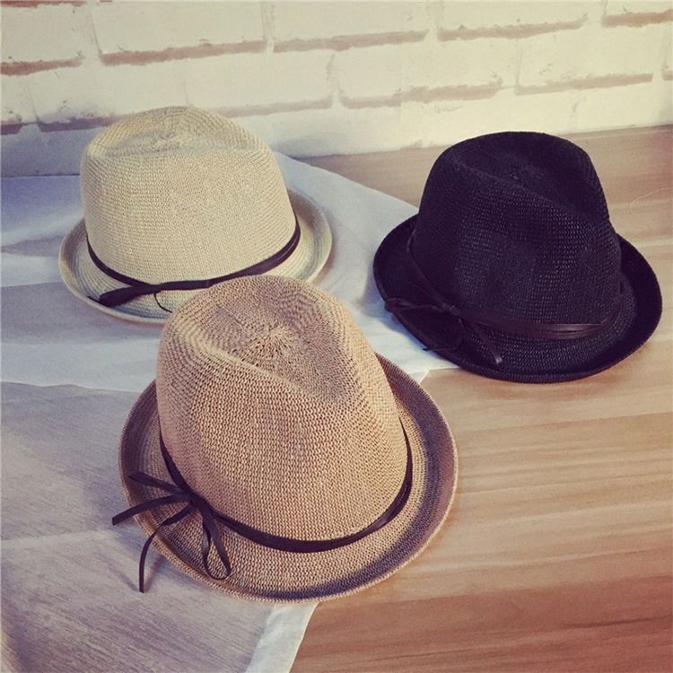 Chapéu De Jazz Bowknot Straw Sunhat Para Mulheres