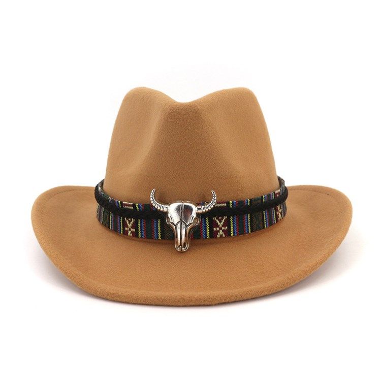 Lã Feminina Mistura Chapéu De Cowboy Ajustável