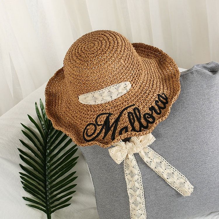 Novo Estilo Feminino Boné Com Letras De Palha