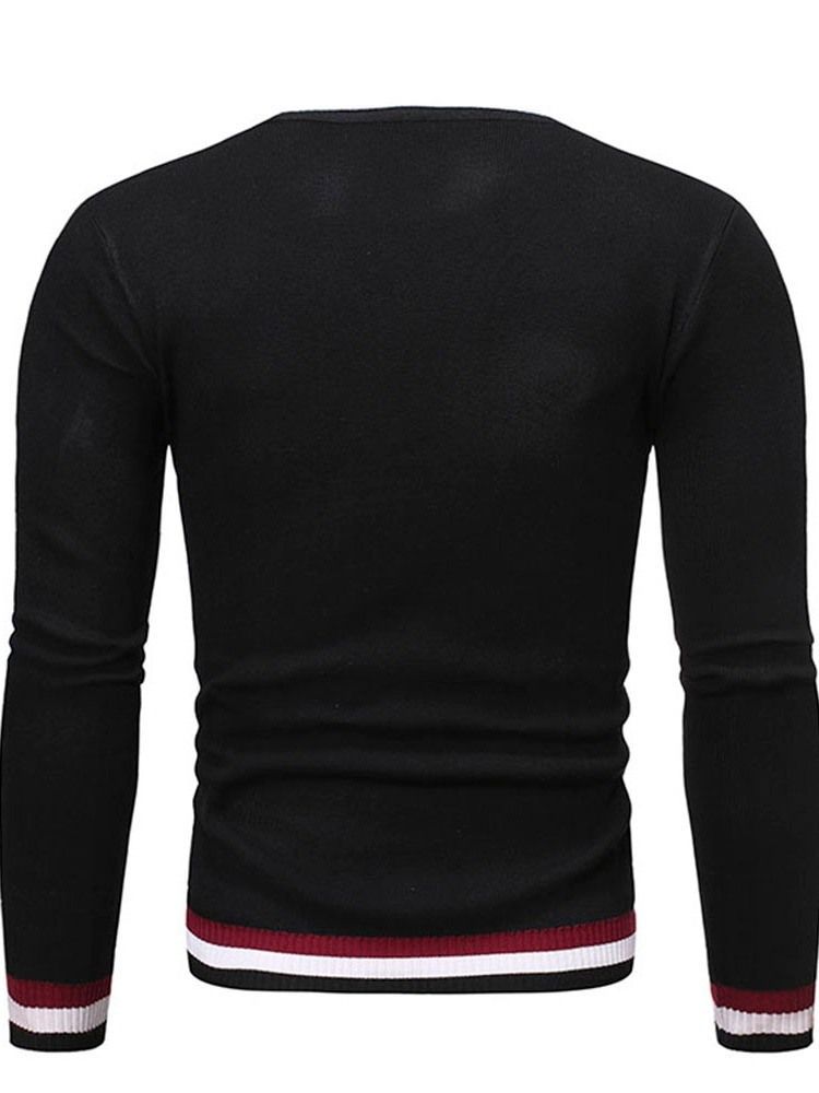 Camisola Masculina De Gola Redonda Padrão Cor Block Winter Slim