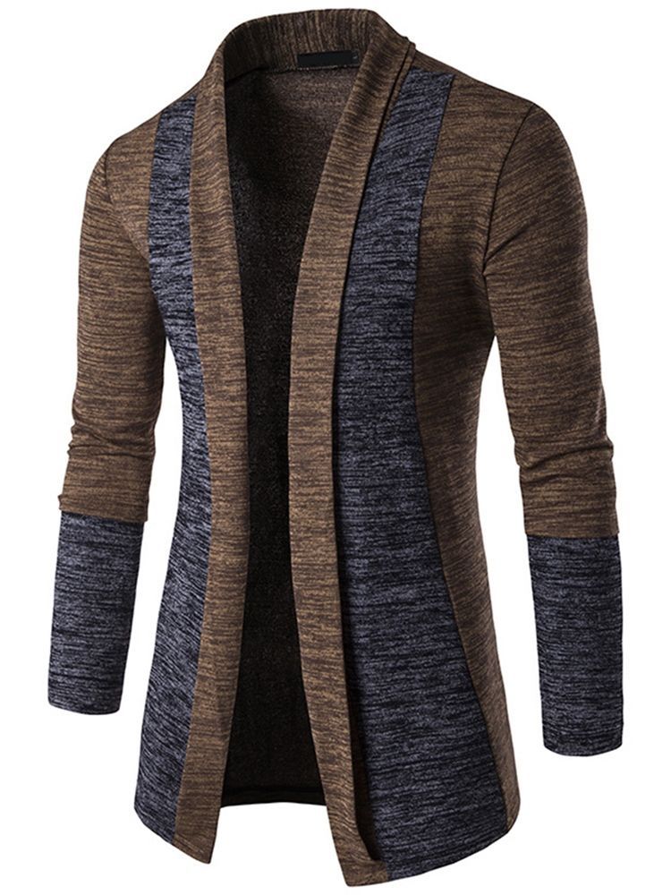 Color Block Cardigan Casual Masculino Tricô