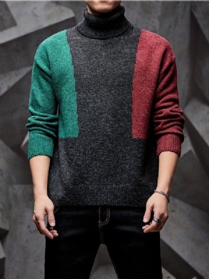 Color Block Patchwork Padrão Suéter Casual Masculino