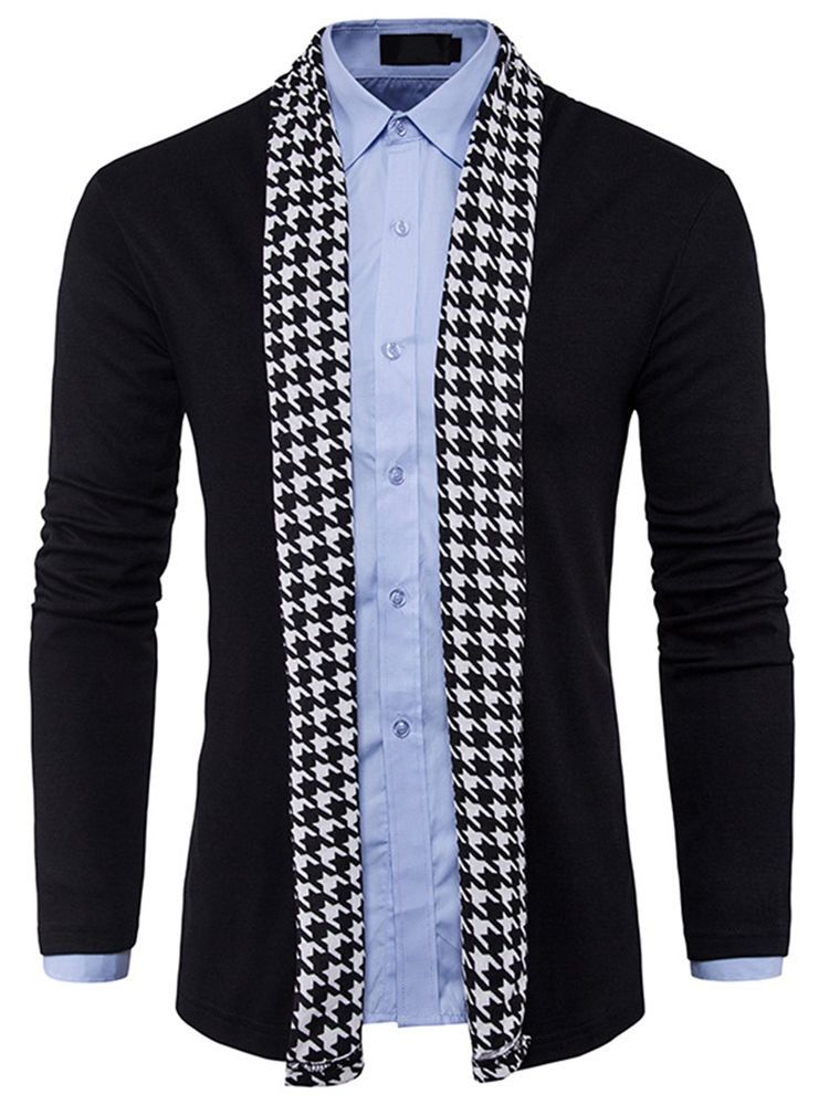 Suéter Houndstooth Slim Fall Masculino Padrão