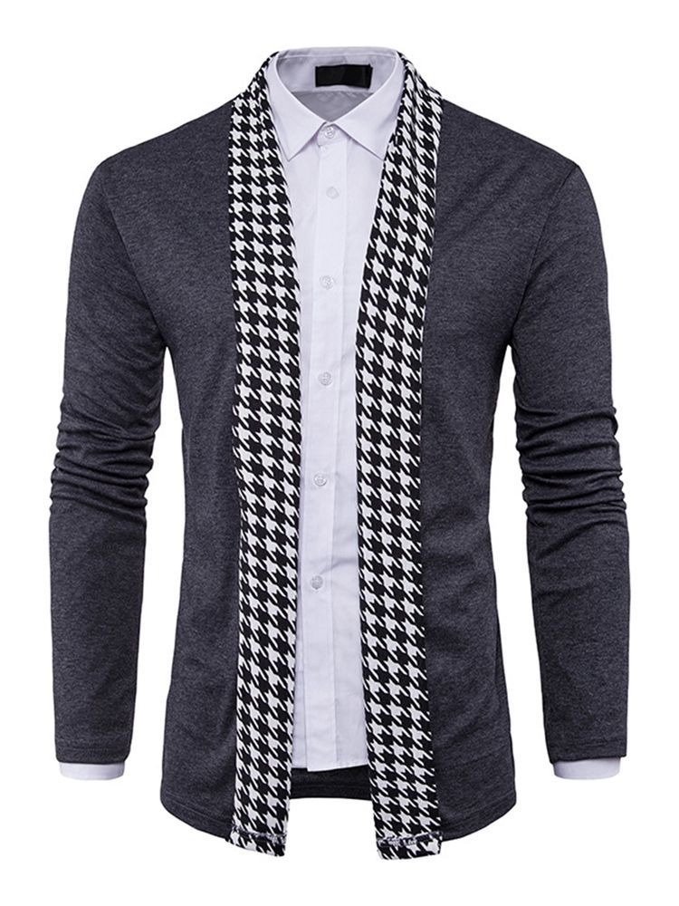 Suéter Houndstooth Slim Fall Masculino Padrão