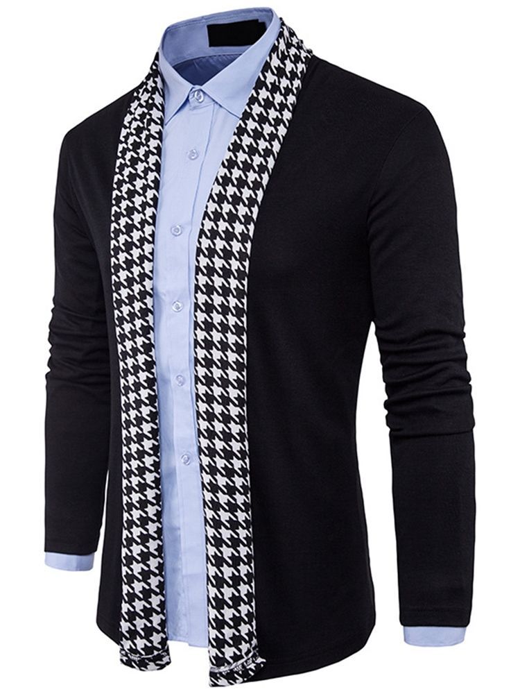 Suéter Houndstooth Slim Fall Masculino Padrão