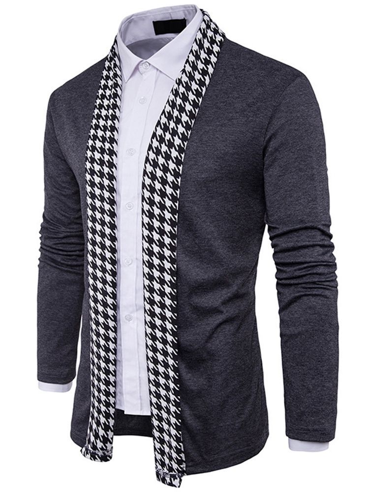 Suéter Houndstooth Slim Fall Masculino Padrão