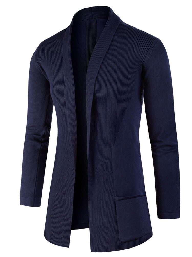 Suéter De Lapela Slim Masculino Com Cardigan De Comprimento Médio