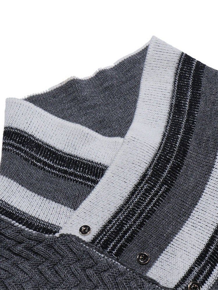 Suéter Masculino Europeu Padrão Stripe Patchwork Outono