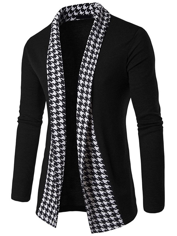 Vogue Houndstooth Patchwork Cardigan Masculino Knitwear