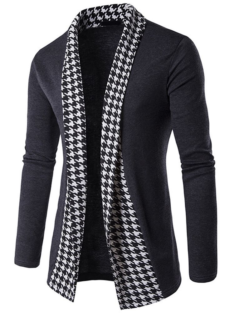 Vogue Houndstooth Patchwork Cardigan Masculino Knitwear