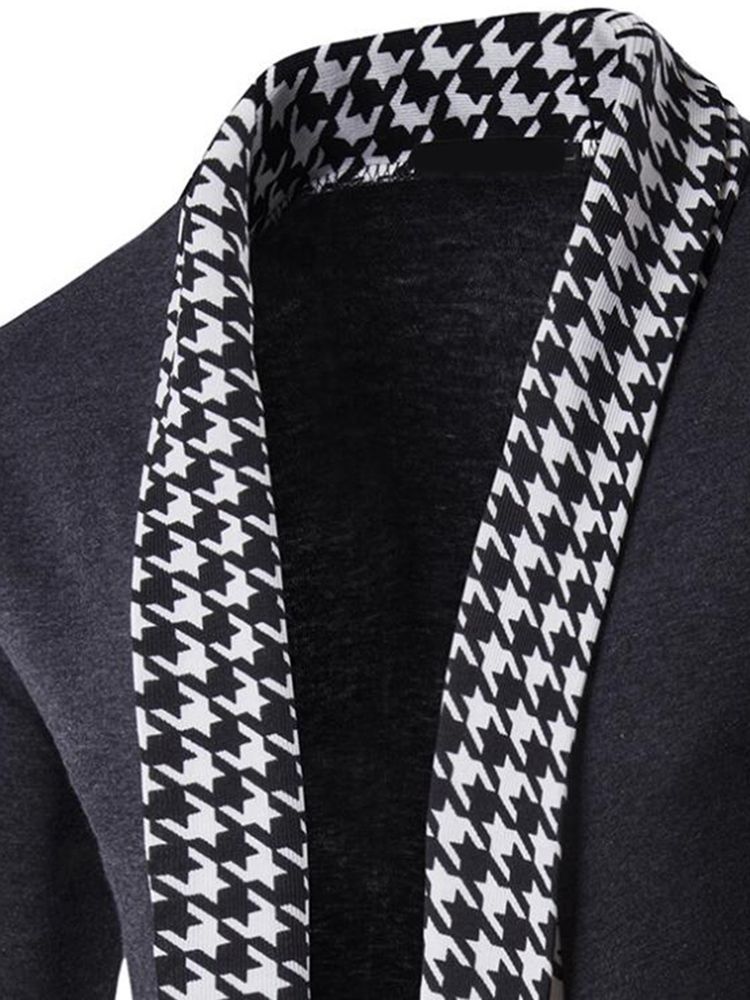 Vogue Houndstooth Patchwork Cardigan Masculino Knitwear