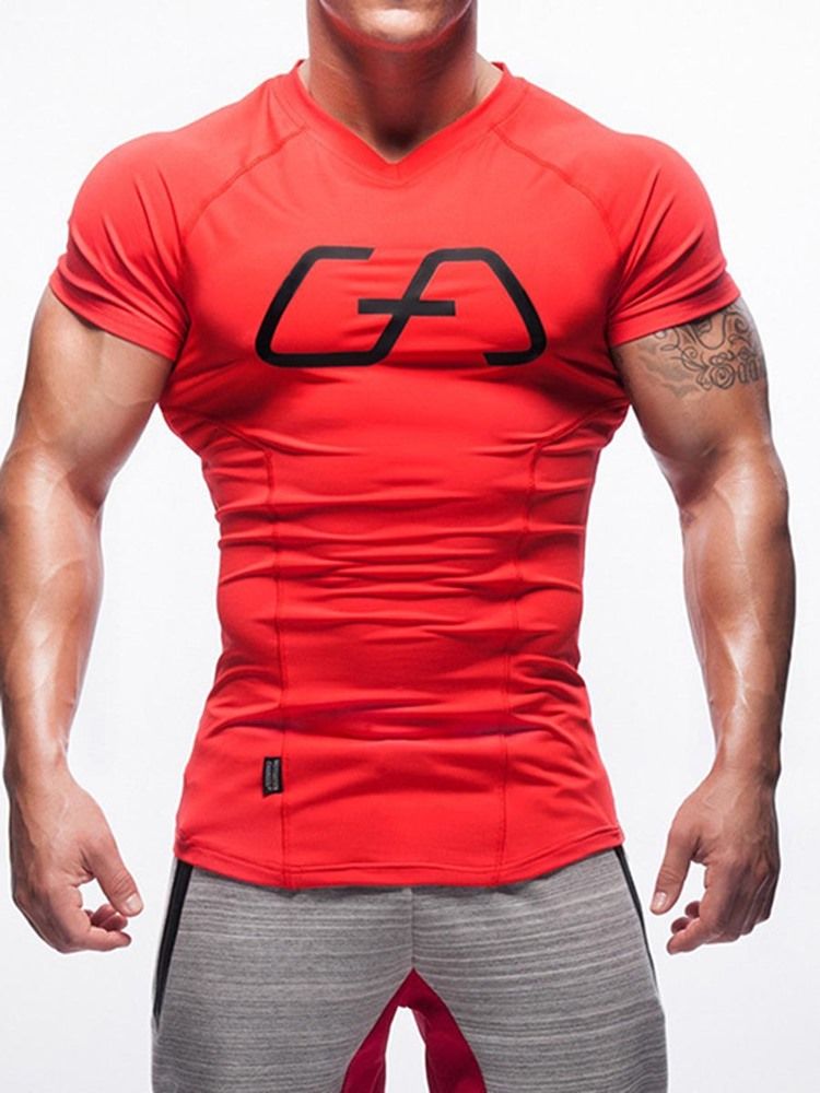 Camiseta Masculina Quick Dry Print Color Block Manga Curta Gym Sports T-shirt