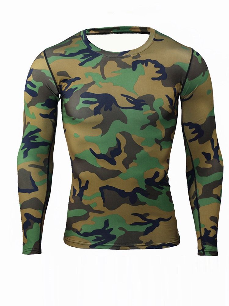 Camuflagem Masculina Respirável Patchwork Mangas Compridas Blusas Esportivas