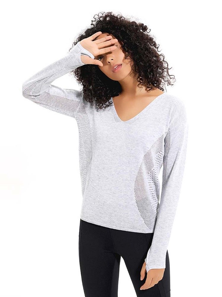 Malha Feminina Patchwork Maciço Anti-suor Pullover Tops