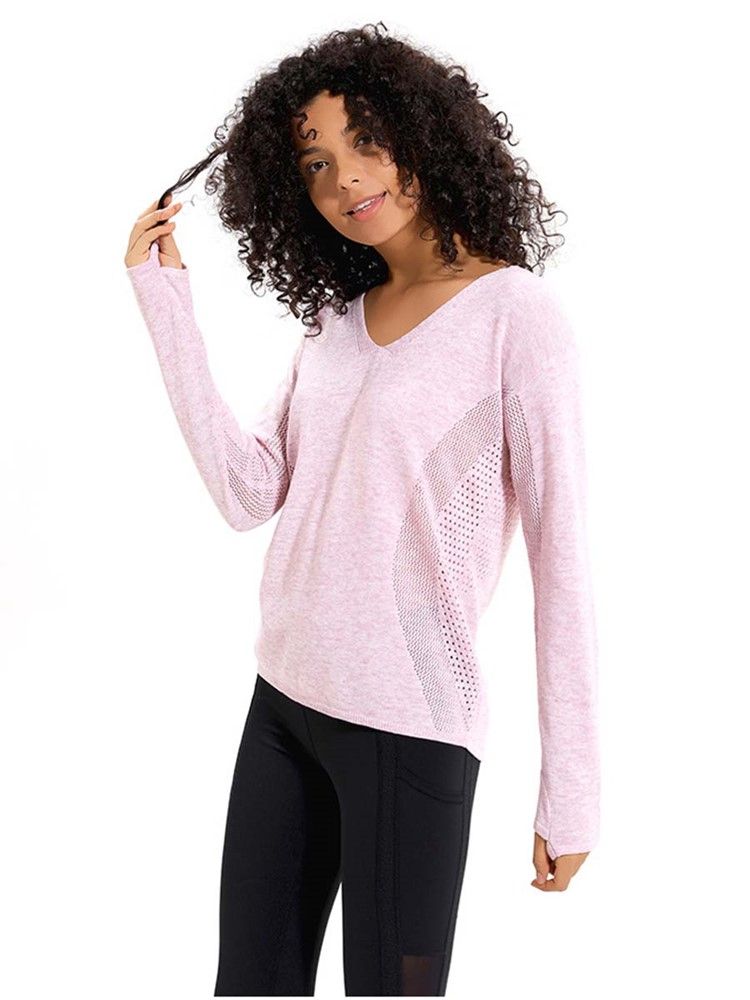 Malha Feminina Patchwork Maciço Anti-suor Pullover Tops