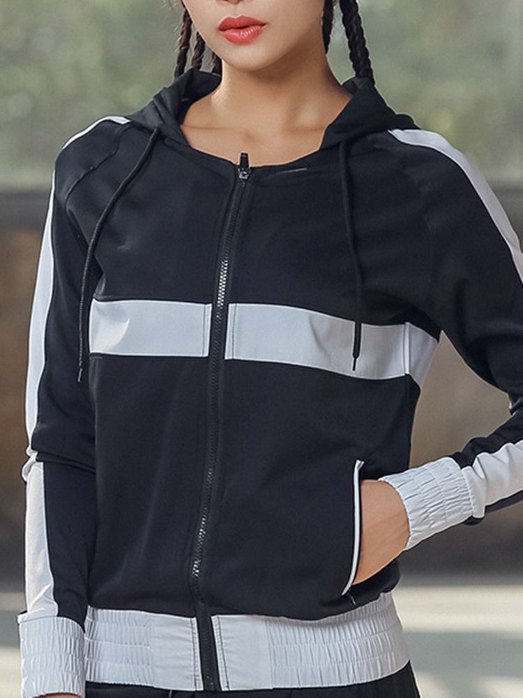 Tops Esportivos Com Zíper Com Bloco De Cor Anti-suor De Patchwork Feminino