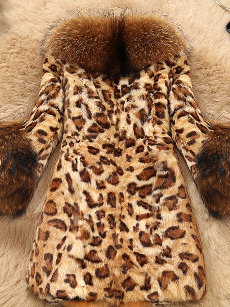 Casaco Feminino Magro De Patchwork De Leopardo De Pele Falsa