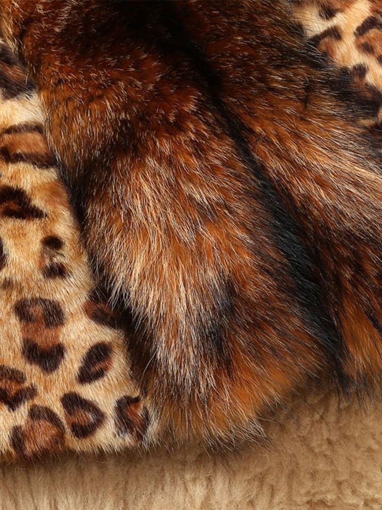 Casaco Feminino Magro De Patchwork De Leopardo De Pele Falsa