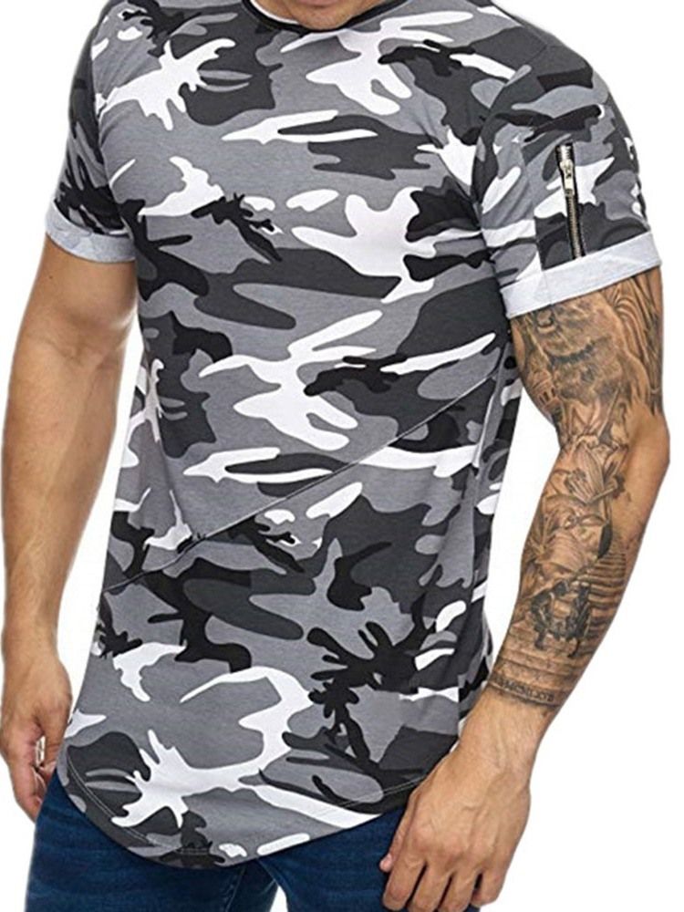 Camiseta Casual De Gola Redonda Com Zíper De Manga Curta Masculina Fina