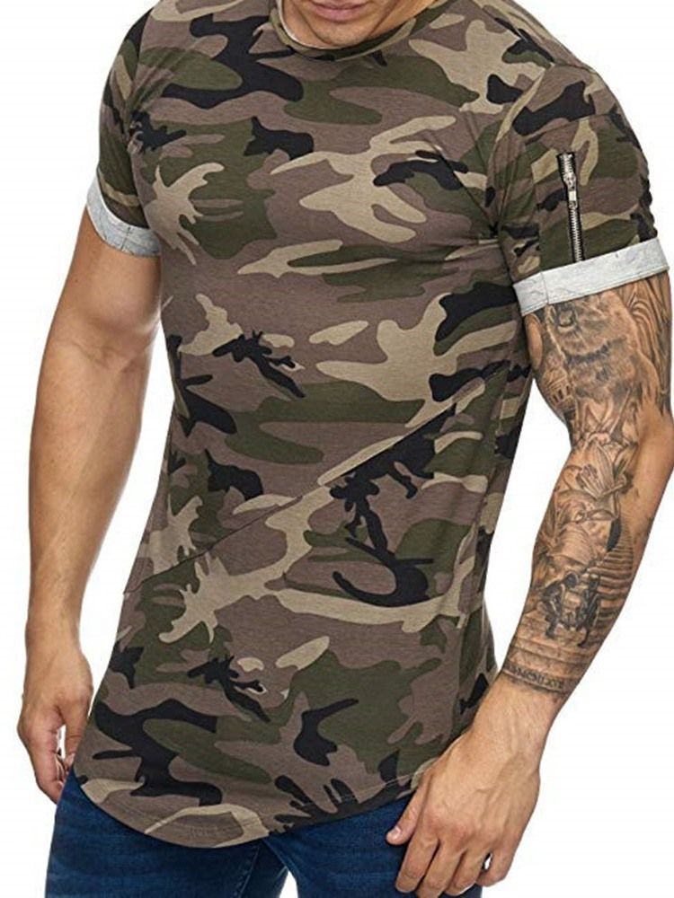 Camiseta Casual De Gola Redonda Com Zíper De Manga Curta Masculina Fina