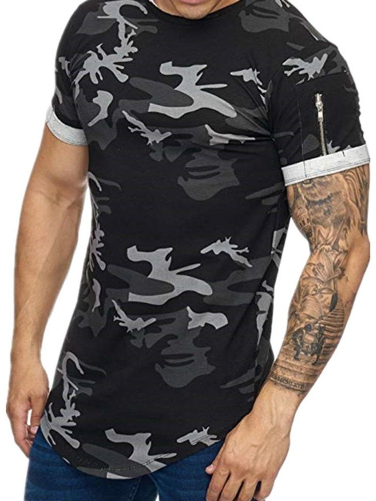 Camiseta Casual De Gola Redonda Com Zíper De Manga Curta Masculina Fina