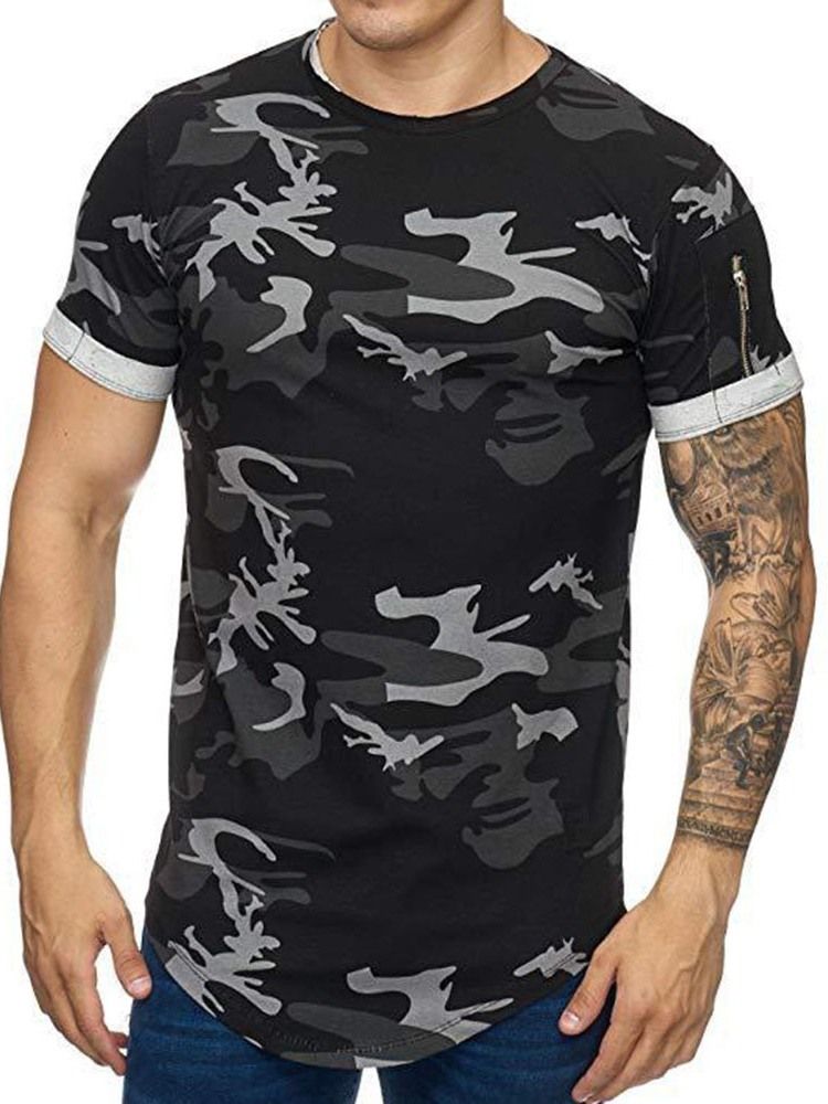 Camiseta Casual De Gola Redonda Com Zíper De Manga Curta Masculina Fina