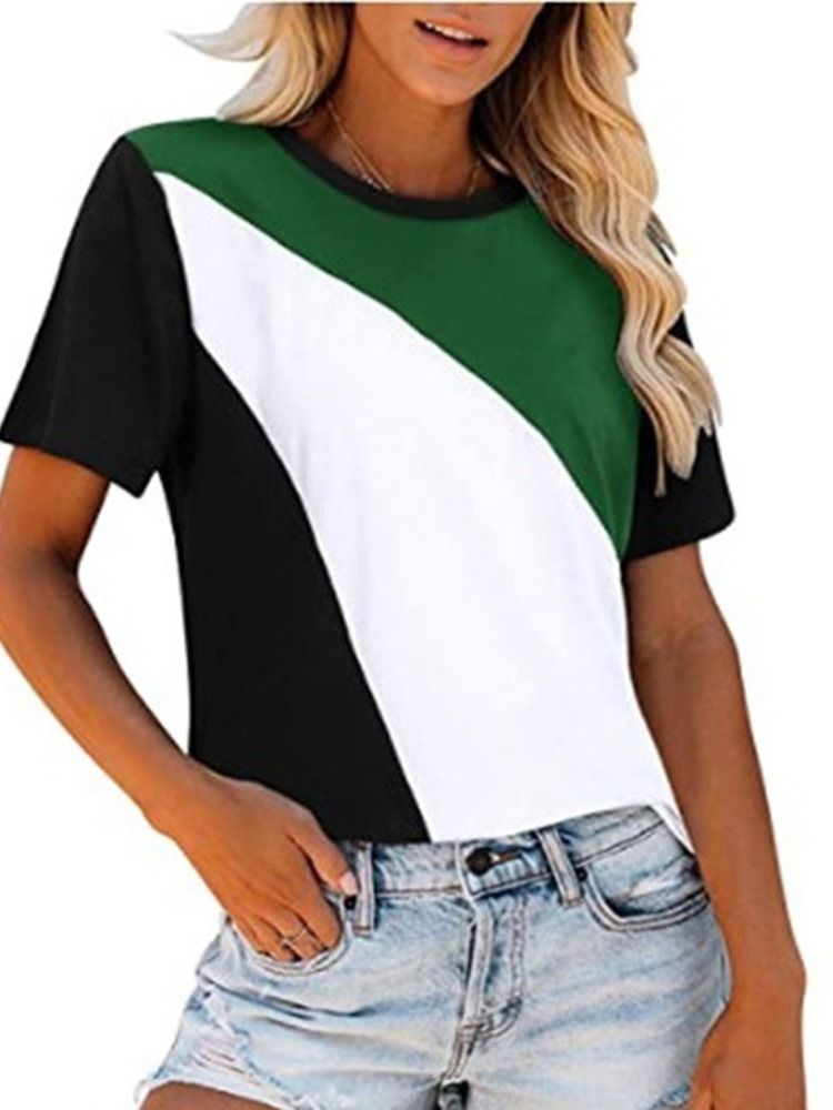 Camiseta Feminina Padrão Manga Curta Em Volta Do Pescoço Casual Solta