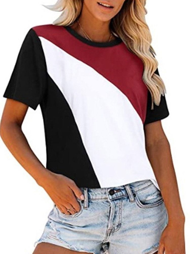 Camiseta Feminina Padrão Manga Curta Em Volta Do Pescoço Casual Solta