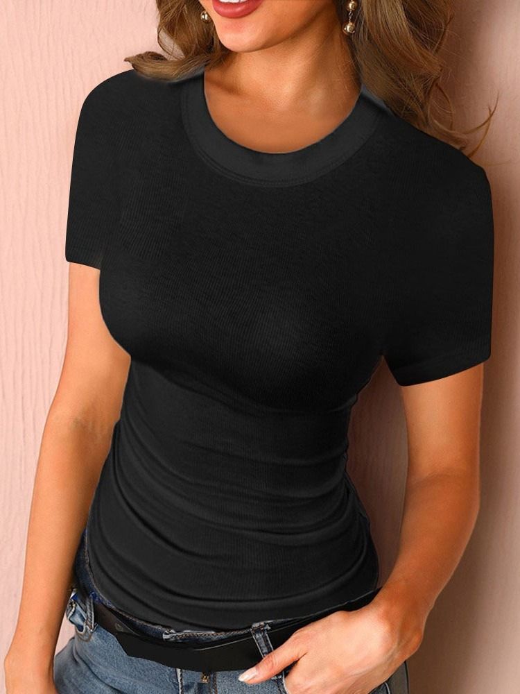 Camiseta Slim Feminina Padrão De Manga Curta Simples