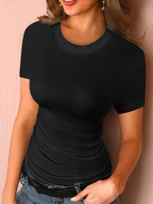 Camiseta Slim Feminina Padrão De Manga Curta Simples