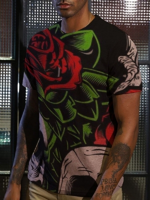 Estampa Pulôver Floral Manga Curta Camiseta Masculina