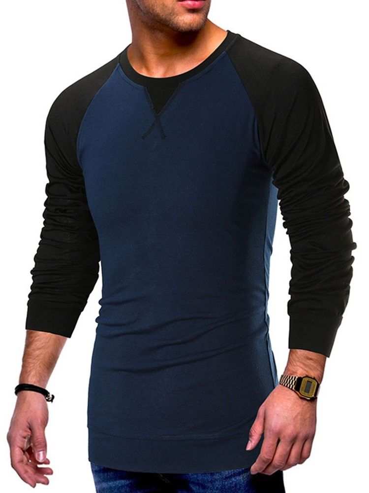 Gola Redonda Casual Bloco Pulôver De Cor Blusa Camiseta Masculina