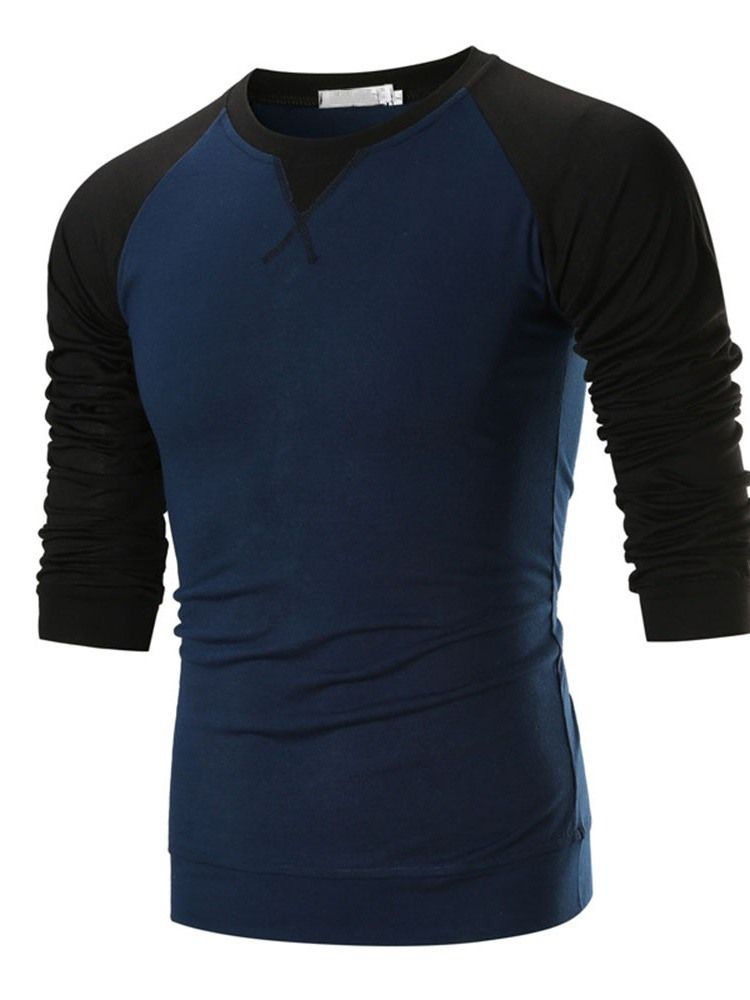 Gola Redonda Casual Bloco Pulôver De Cor Blusa Camiseta Masculina