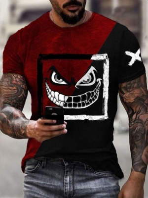 Imprimir Cor Bloco Pulôver Casual Manga Curta Camiseta Masculina