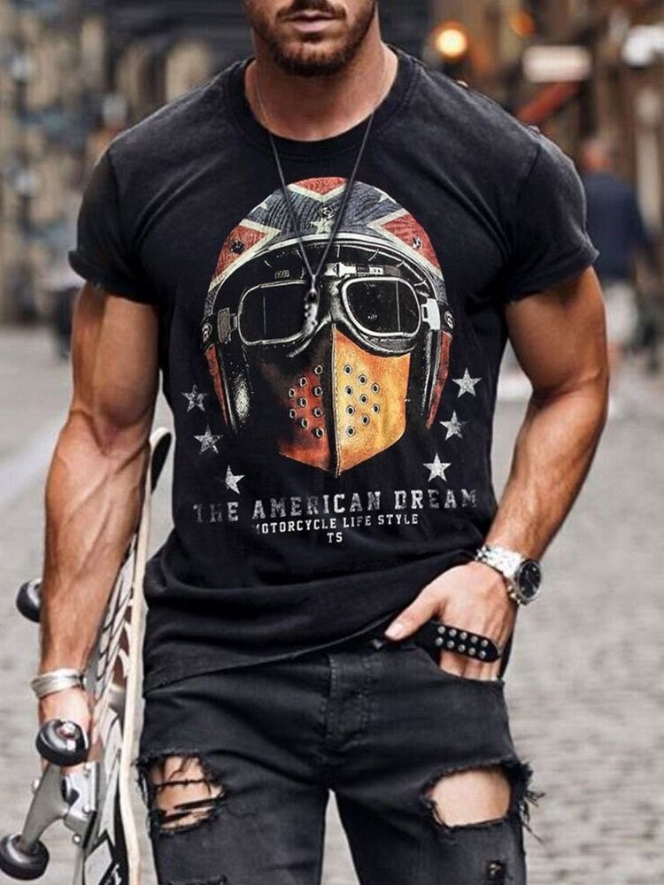 Máscara Casual Com Gola Redonda Estampa Camiseta Masculina De Manga Curta